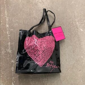 Betsey Johnson Black and Pink Heart little tote bag